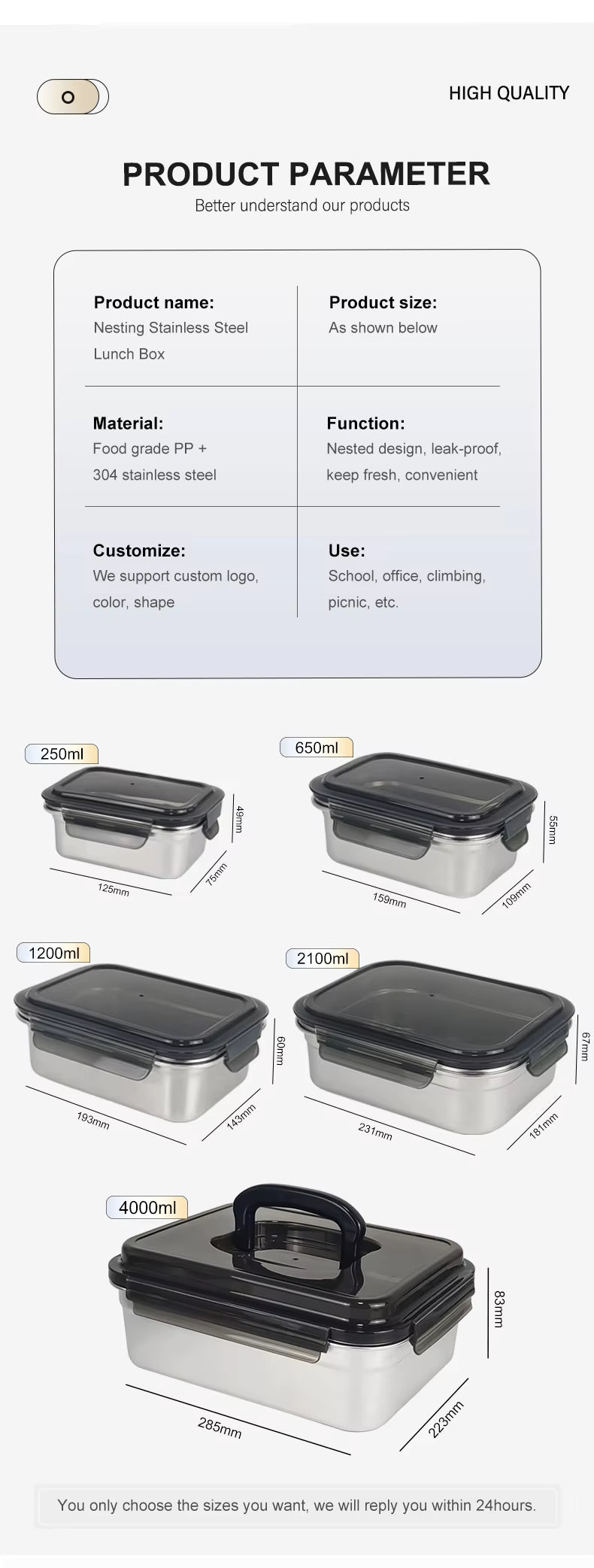 Baming 304 Stainless Steel Collapsible Lunch Box